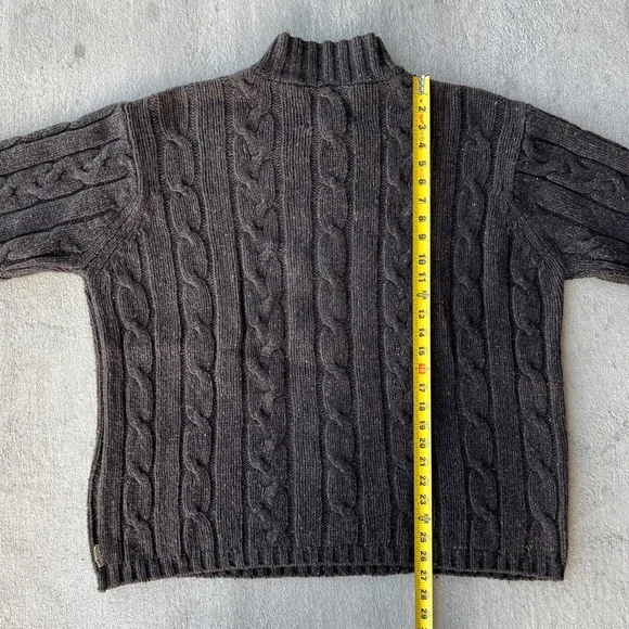 VTG American Eagle Donegal Cable Knit Mock Neck Sweater Men XL Brown Wool Blend - Picture 4 of 6